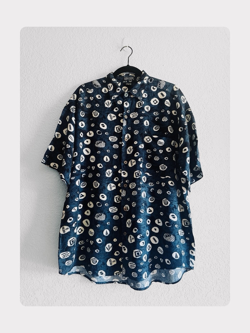 ★ Vintage 90’s Structure Made in Korea Pattern Casual Button Down - Blue/White ★